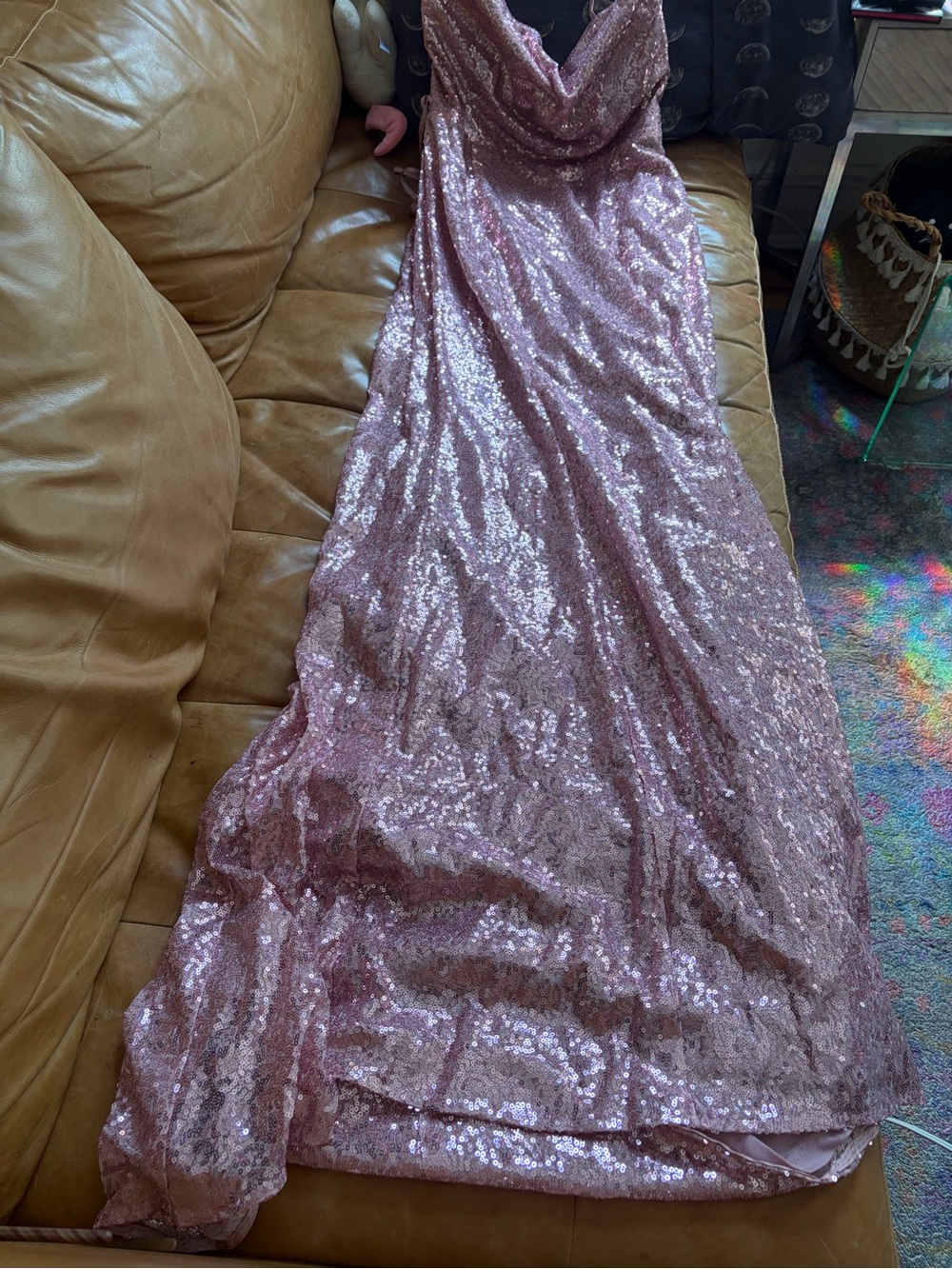 lulus blush pink sequin strappy back maxi dress xl nwt